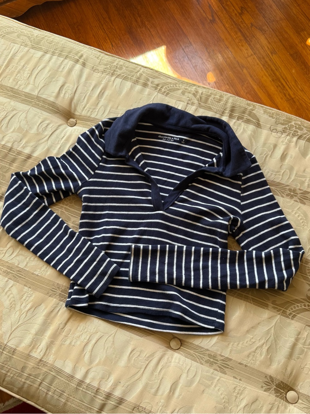 Abercrombie & Fitch Navy and White Striped Polo Sweater